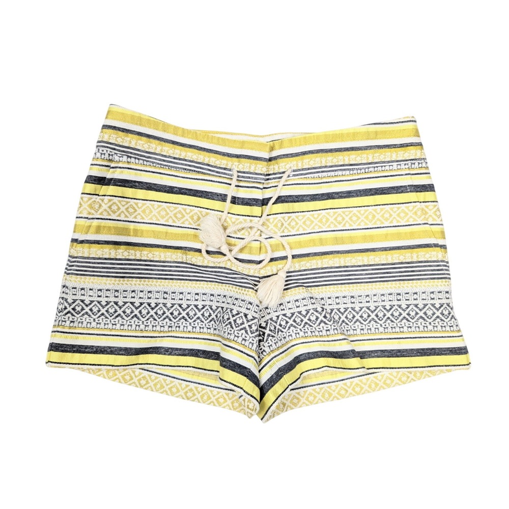 LOFT Ann Taylor Boho Yellow, Black Striped Drawstring Shorts Women's Size 0